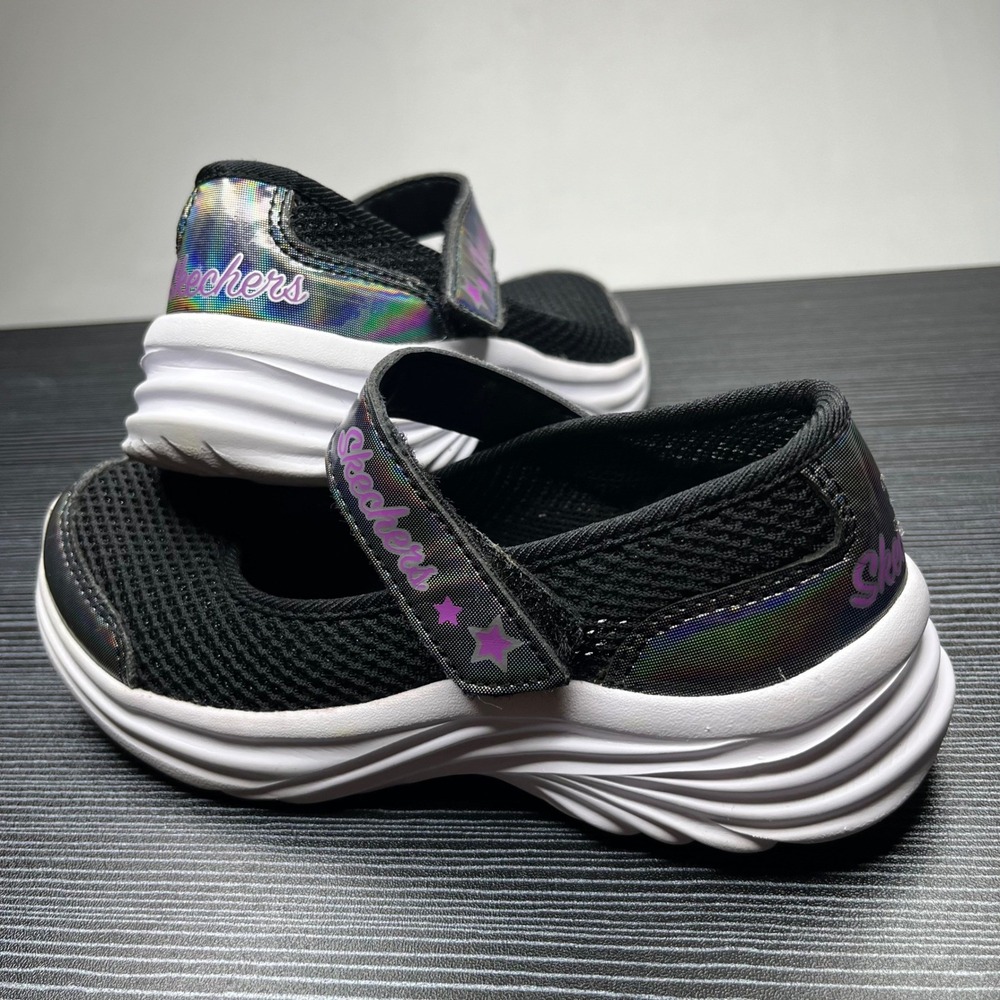 Skechers Mary Jane Sneakers Girls 11.5 Black Iridescent Mesh Sport 302530L Shoes